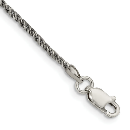 7 Inch Sterling Silver Ruthenium-Plated 1.7mm Twisted Tight Wheat Chain