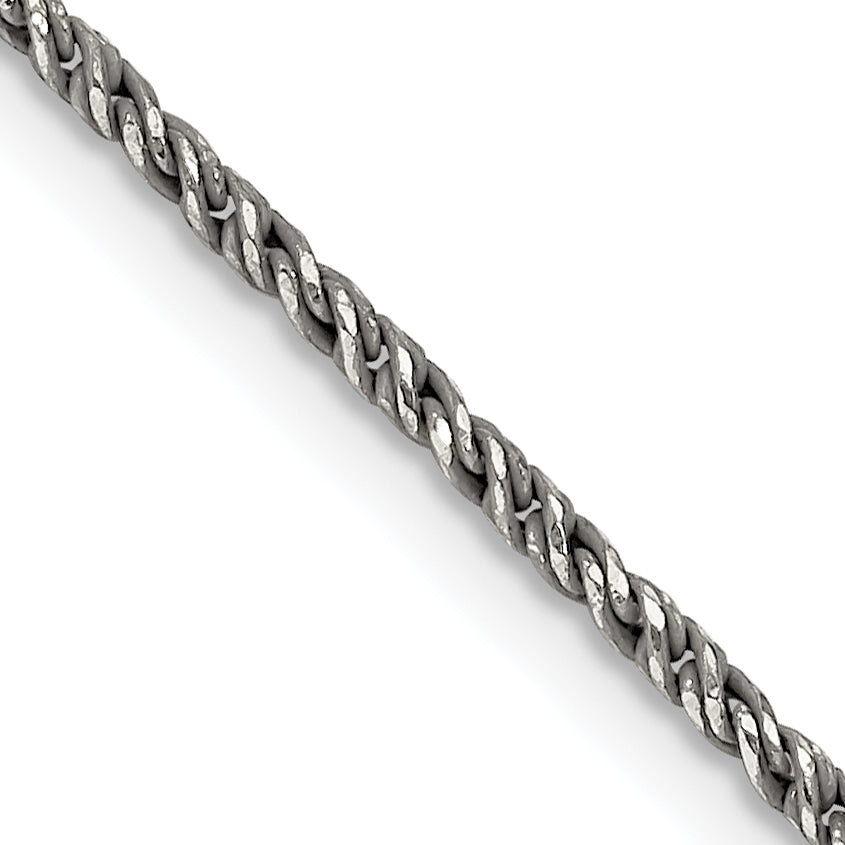 22 Inch Sterling Silver Ruthenium-Plated 1.7mm Twisted Tight Wheat Chain Necklace