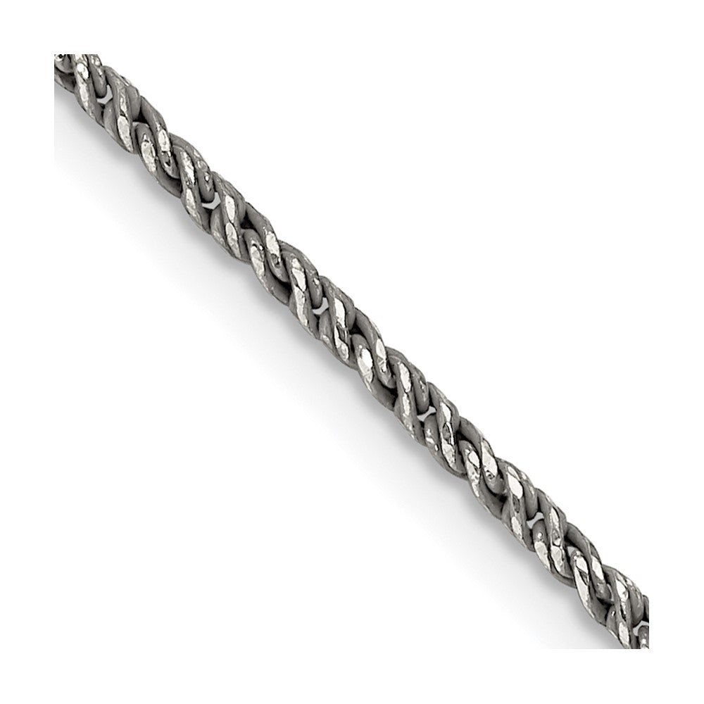16 Inch Sterling Silver Ruthenium-Plated 1.7mm Twisted Tight Wheat Chain Necklace