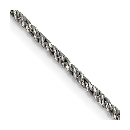 16 Inch Sterling Silver Ruthenium-Plated 1.7mm Twisted Tight Wheat Chain Necklace