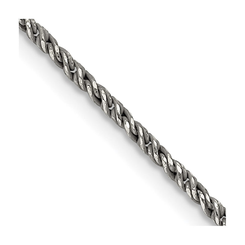 20 Inch Sterling Silver Ruthenium-Plated 1.7mm Twisted Tight Wheat Chain Necklace