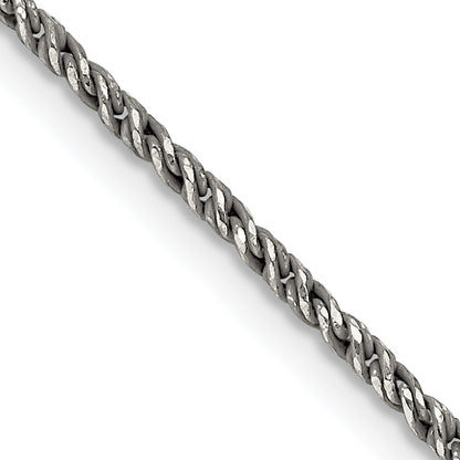 18 Inch Sterling Silver Ruthenium-Plated 1.7mm Twisted Tight Wheat Chain Necklace