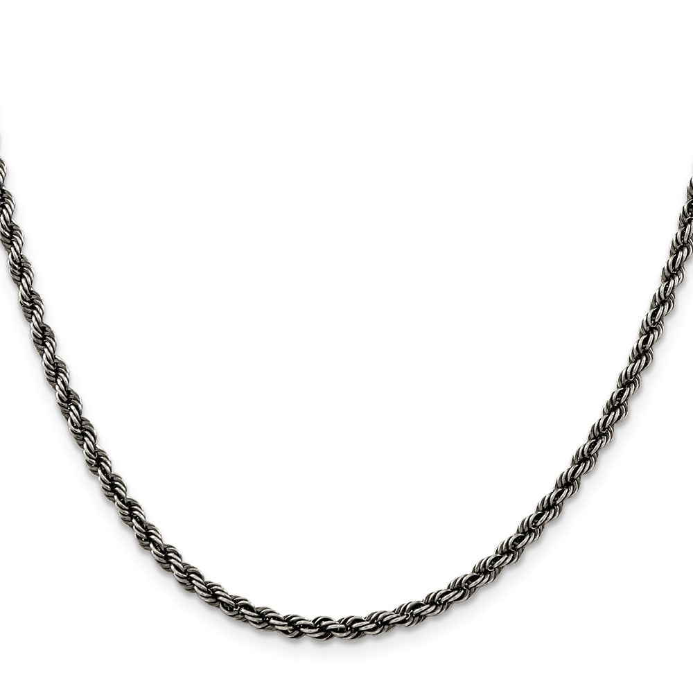 18 Inch Sterling Silver Ruthenium-Plated 3.4mm Rope Chain Necklace