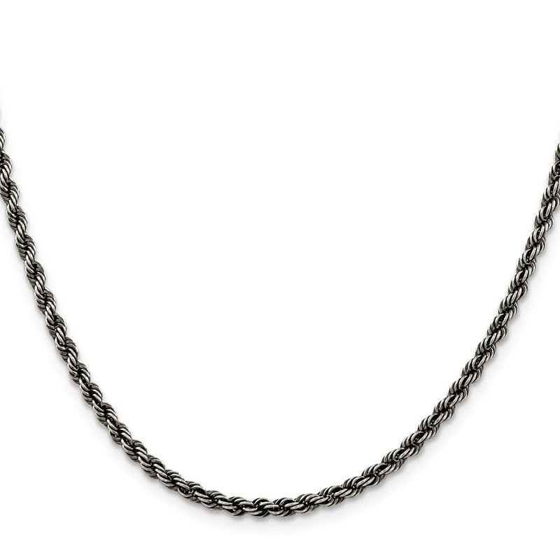 18 Inch Sterling Silver Ruthenium-Plated 3.4mm Rope Chain Necklace