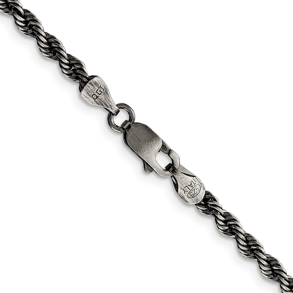 26 Inch Sterling Silver Ruthenium-Plated 3.4mm Rope Chain Necklace