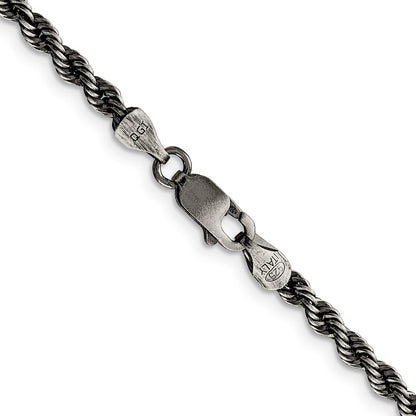 26 Inch Sterling Silver Ruthenium-Plated 3.4mm Rope Chain Necklace