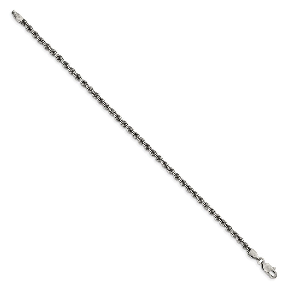8 Inch Sterling Silver Ruthenium-plated 3.4mm Rope Chain Bracelet