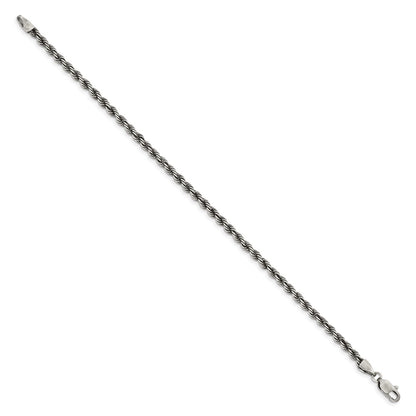 8 Inch Sterling Silver Ruthenium-plated 3.4mm Rope Chain Bracelet