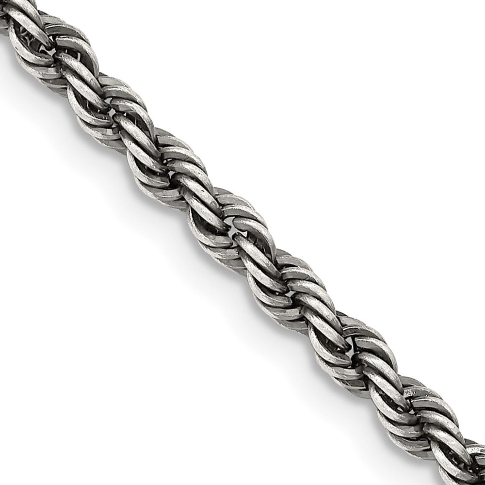 26 Inch Sterling Silver Ruthenium-Plated 3.4mm Rope Chain Necklace