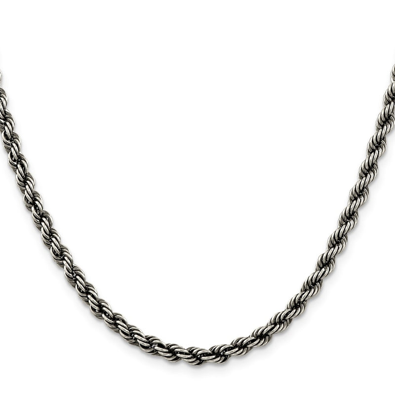 24 Inch Sterling Silver Ruthenium-Plated 4.5mm Rope Chain Necklace