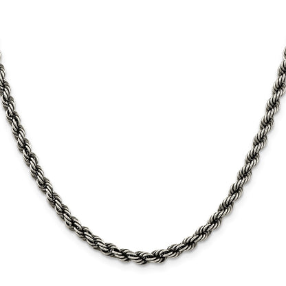 20 Inch Sterling Silver Ruthenium-Plated 4.5mm Rope Chain Necklace