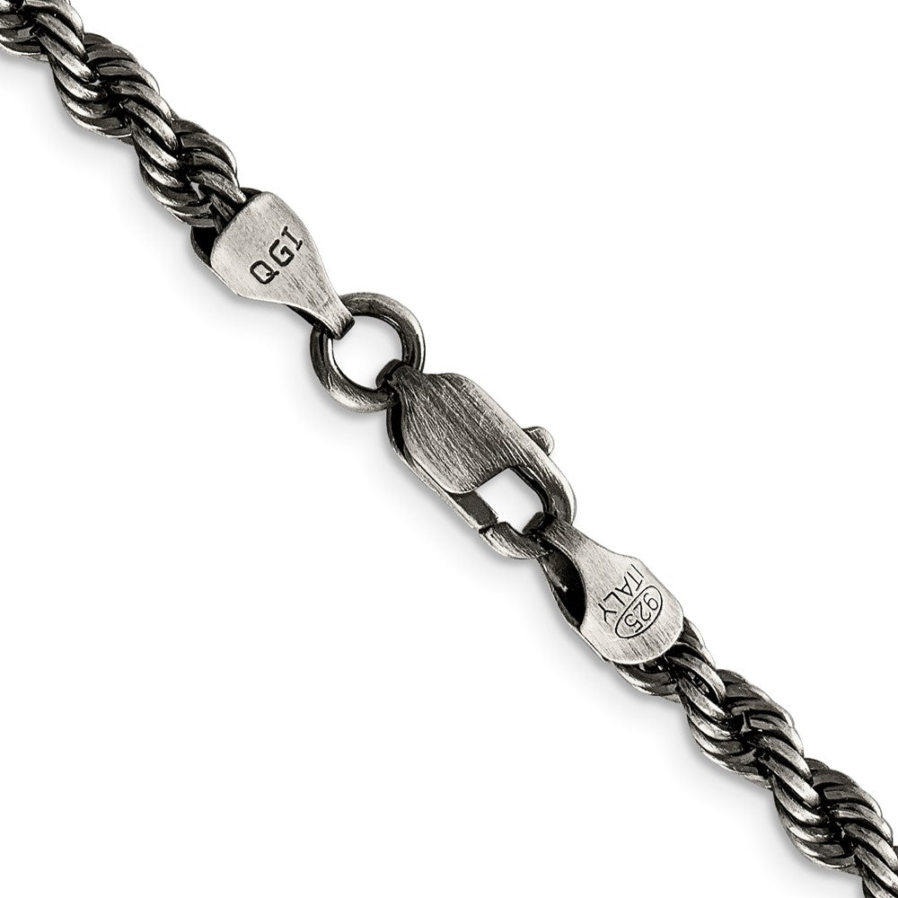 20 Inch Sterling Silver Ruthenium-Plated 4.5mm Rope Chain Necklace