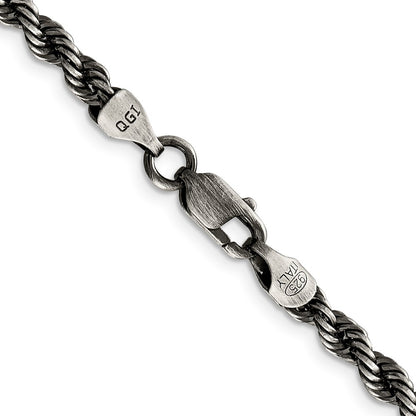 20 Inch Sterling Silver Ruthenium-Plated 4.5mm Rope Chain Necklace