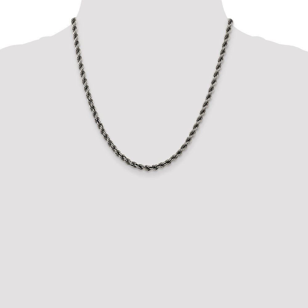 20 Inch Sterling Silver Ruthenium-Plated 4.5mm Rope Chain Necklace