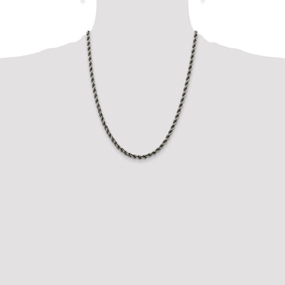 22 Inch Sterling Silver Ruthenium-Plated 4.5mm Rope Chain Necklace