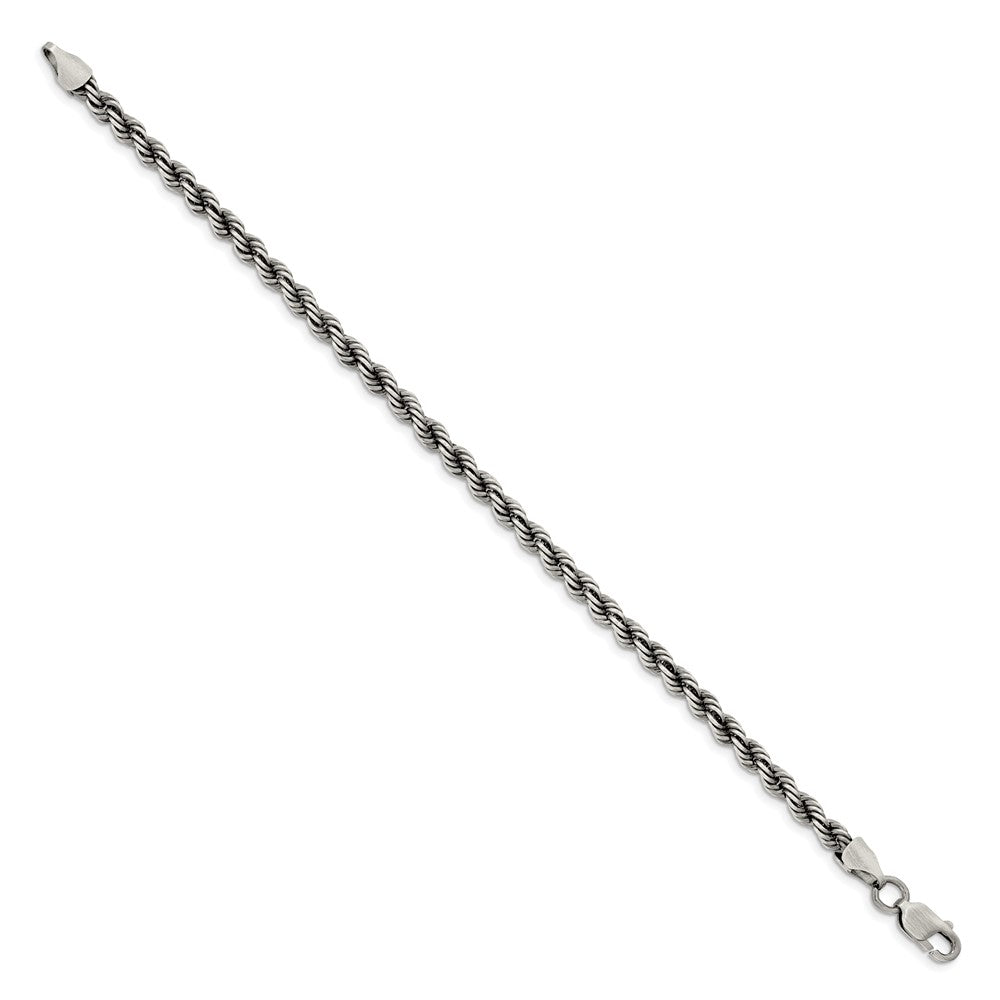 8 Inch Sterling Silver Ruthenium-plated 4.5mm Rope Chain Bracelet