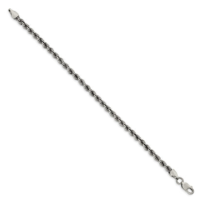 8 Inch Sterling Silver Ruthenium-plated 4.5mm Rope Chain Bracelet