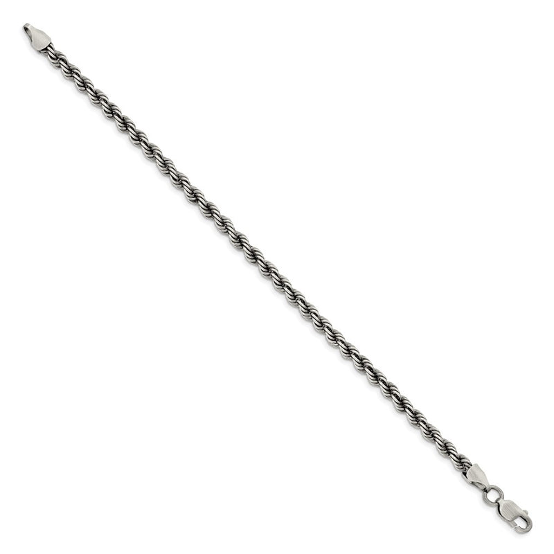 8 Inch Sterling Silver Ruthenium-plated 4.5mm Rope Chain Bracelet