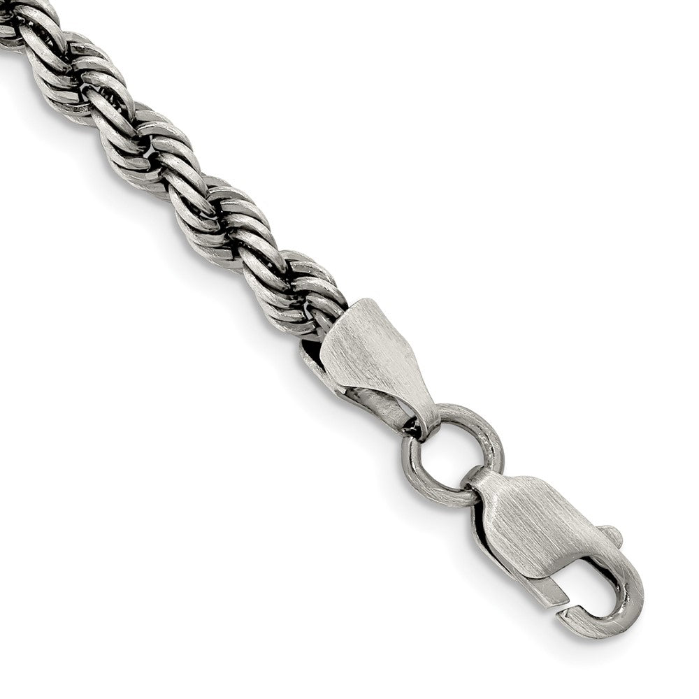 8 Inch Sterling Silver Ruthenium-plated 4.5mm Rope Chain Bracelet