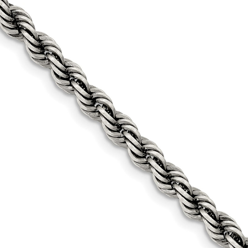 22 Inch Sterling Silver Ruthenium-Plated 4.5mm Rope Chain Necklace