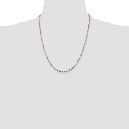 22 Inch Sterling Silver 2.5mm Flat Rope Chain Necklace