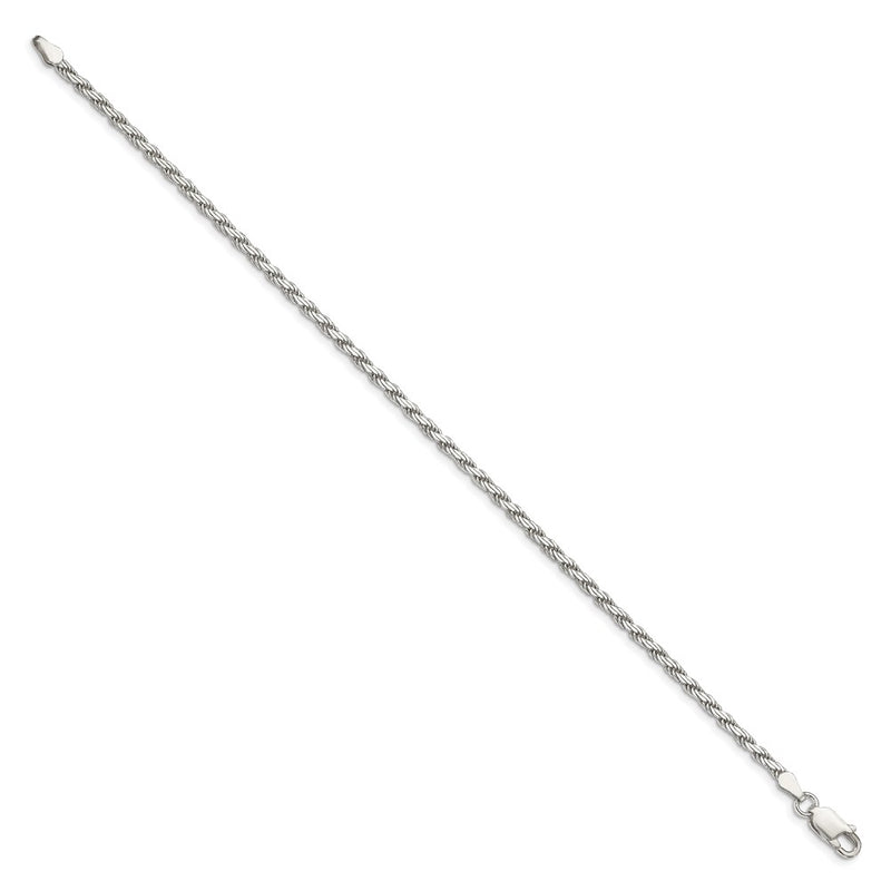 8 Inch Sterling Silver 2.5mm Flat Rope Chain Bracelet