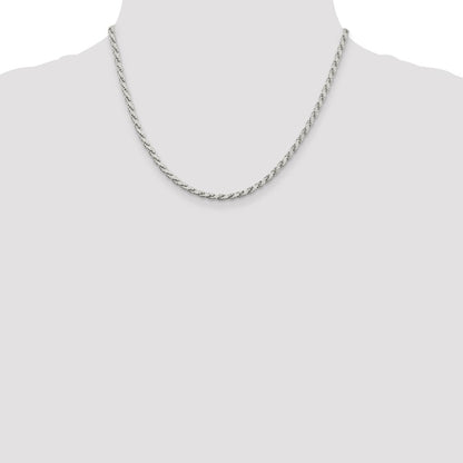 18 Inch Sterling Silver 3.1mm Flat Rope Chain Necklace