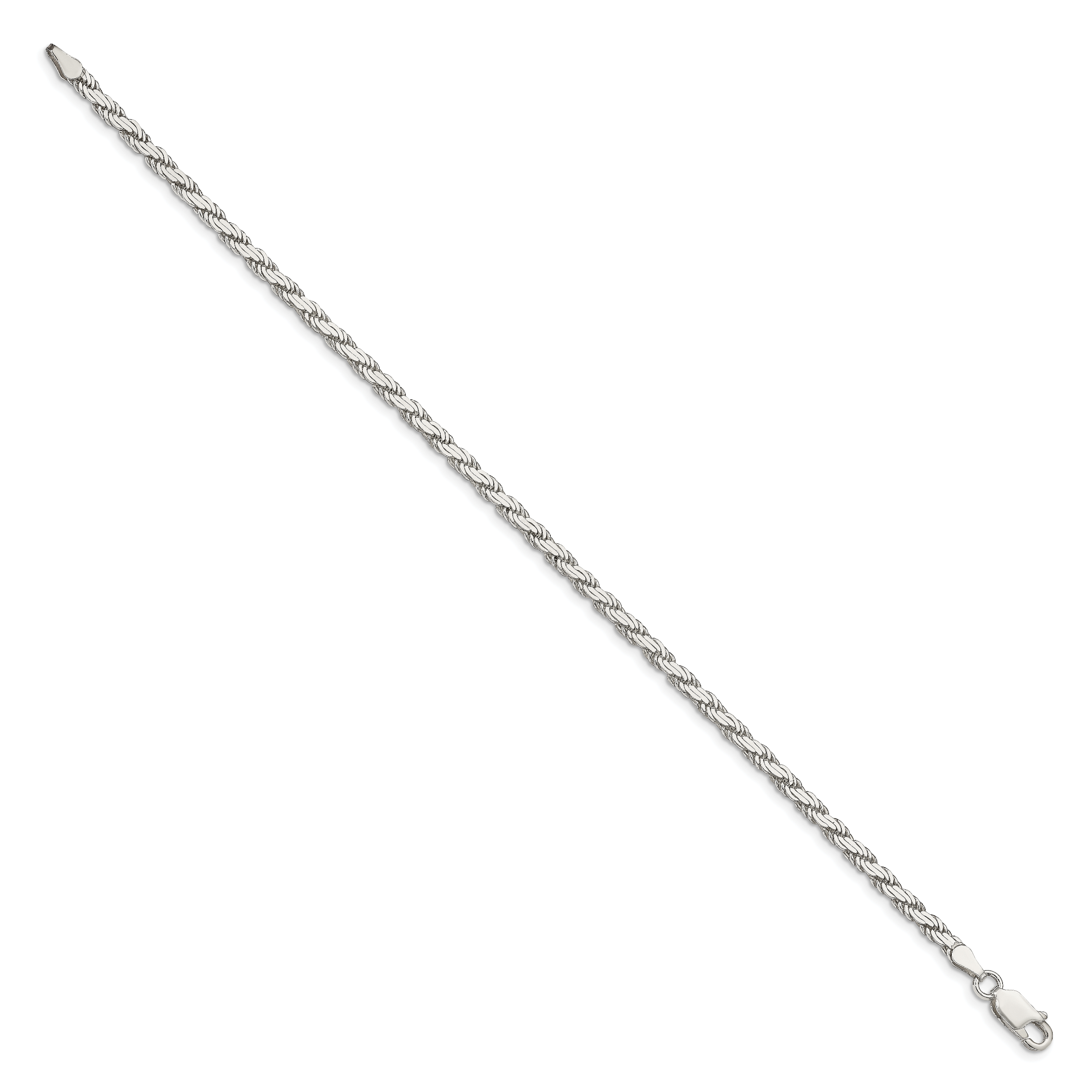 8 Inch Sterling Silver 3.1mm Flat Rope Chain Bracelet