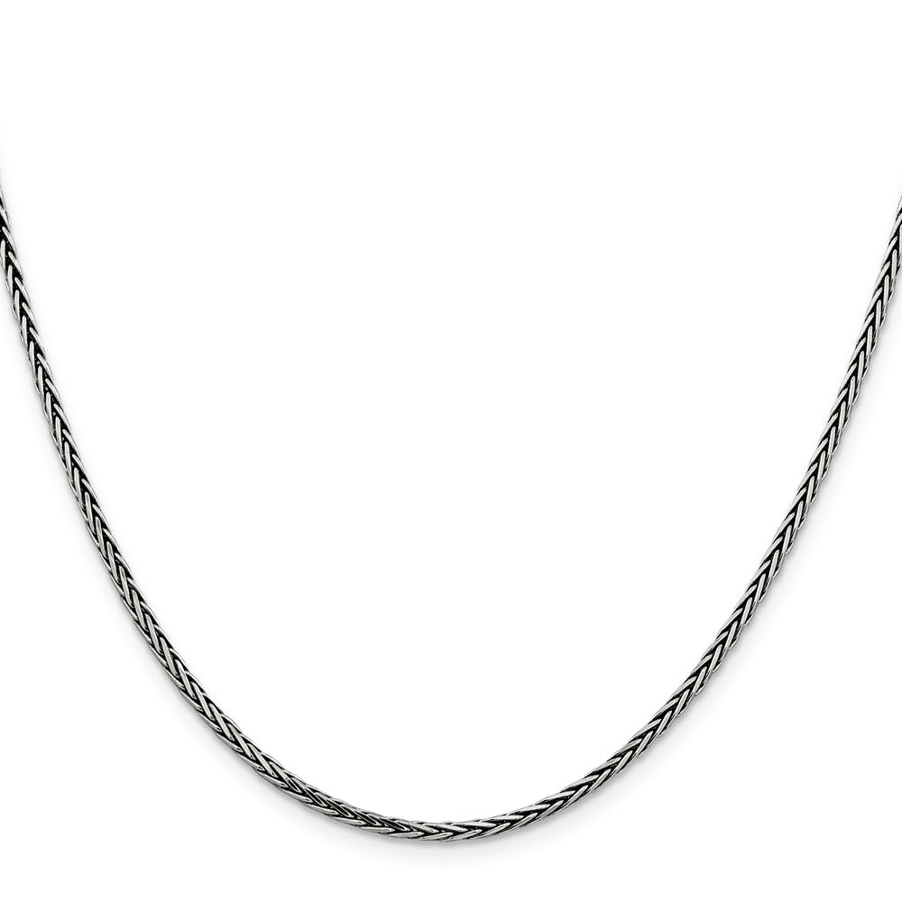 24 Inch Sterling Silver Antiqued 2.2mm Solid Square Spiga Chain Necklace