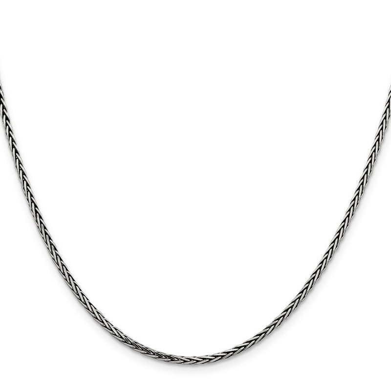 24 Inch Sterling Silver Antiqued 2.2mm Solid Square Spiga Chain Necklace