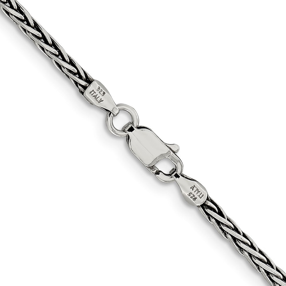 30 Inch Sterling Silver Antiqued 2.2mm Solid Square Spiga Chain Necklace