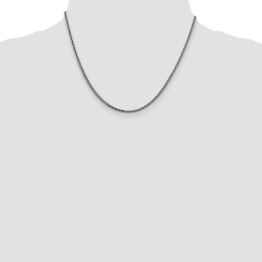 18 Inch Sterling Silver Antiqued 2.2mm Solid Square Spiga Chain Necklace