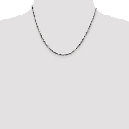 18 Inch Sterling Silver Antiqued 2.2mm Solid Square Spiga Chain Necklace