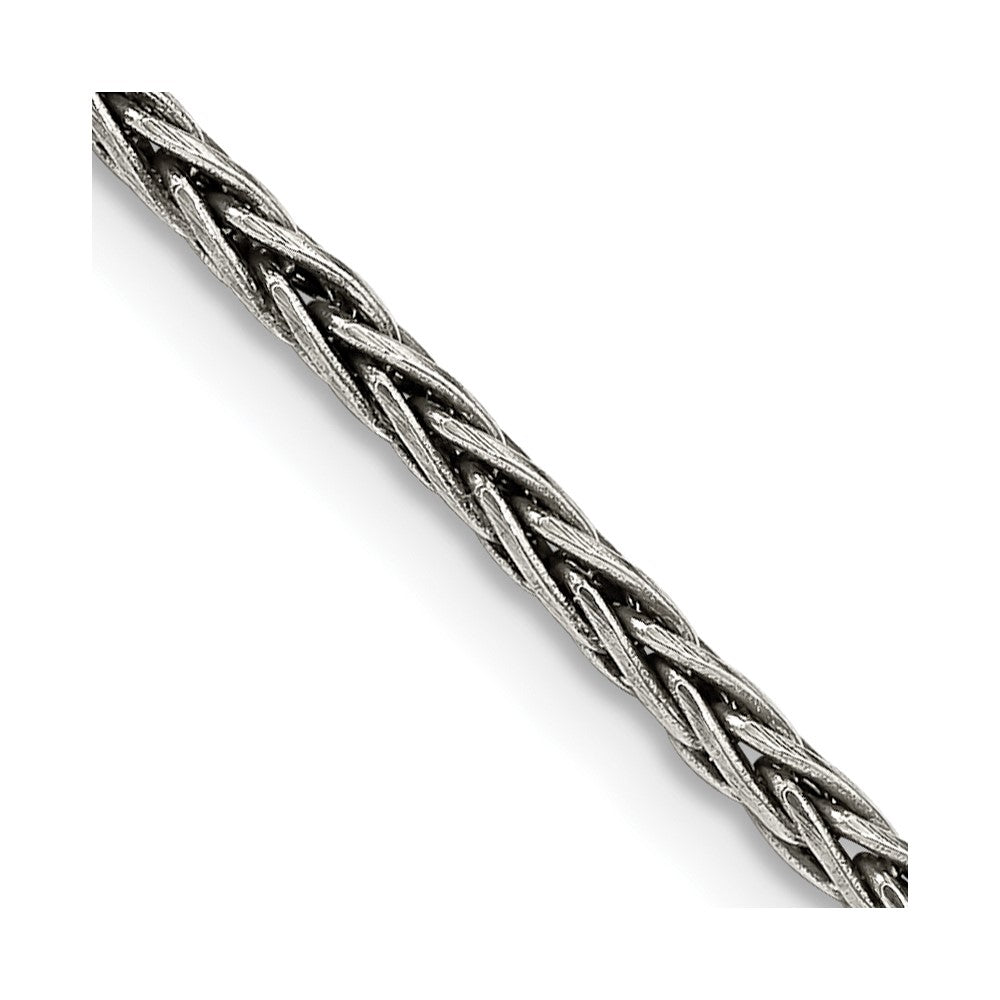 30 Inch Sterling Silver Antiqued 2.2mm Solid Square Spiga Chain Necklace