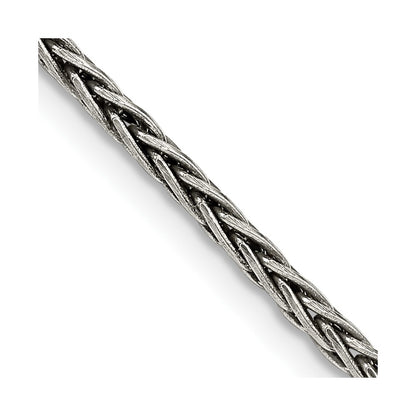 30 Inch Sterling Silver Antiqued 2.2mm Solid Square Spiga Chain Necklace