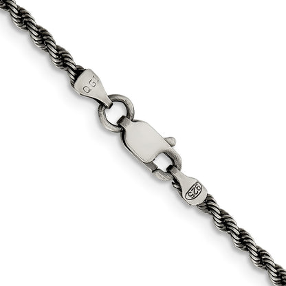 26 Inch Sterling Silver Ruthenium-Plated 2.3mm Rope Chain Necklace