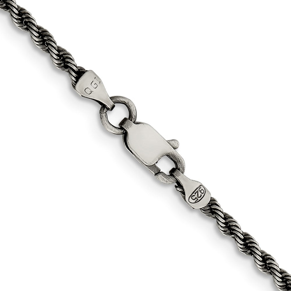 16 Inch Sterling Silver Ruthenium-Plated 2.3mm Rope Chain Necklace