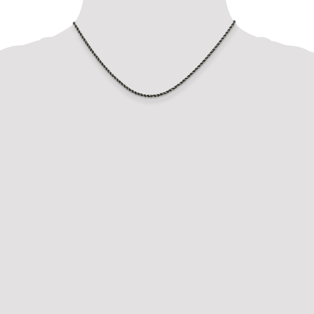 16 Inch Sterling Silver Ruthenium-Plated 2.3mm Rope Chain Necklace