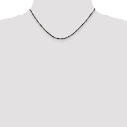 16 Inch Sterling Silver Ruthenium-Plated 2.3mm Rope Chain Necklace