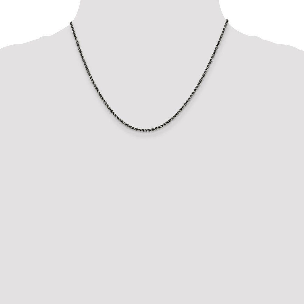 18 Inch Sterling Silver Ruthenium-Plated 2.3mm Rope Chain Necklace