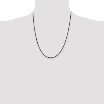 22 Inch Sterling Silver Ruthenium-Plated 2.3mm Rope Chain Necklace