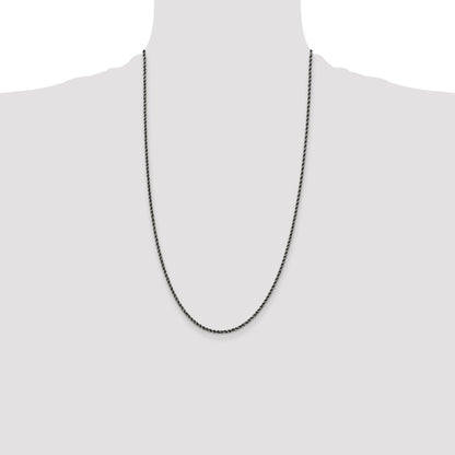 26 Inch Sterling Silver Ruthenium-Plated 2.3mm Rope Chain Necklace
