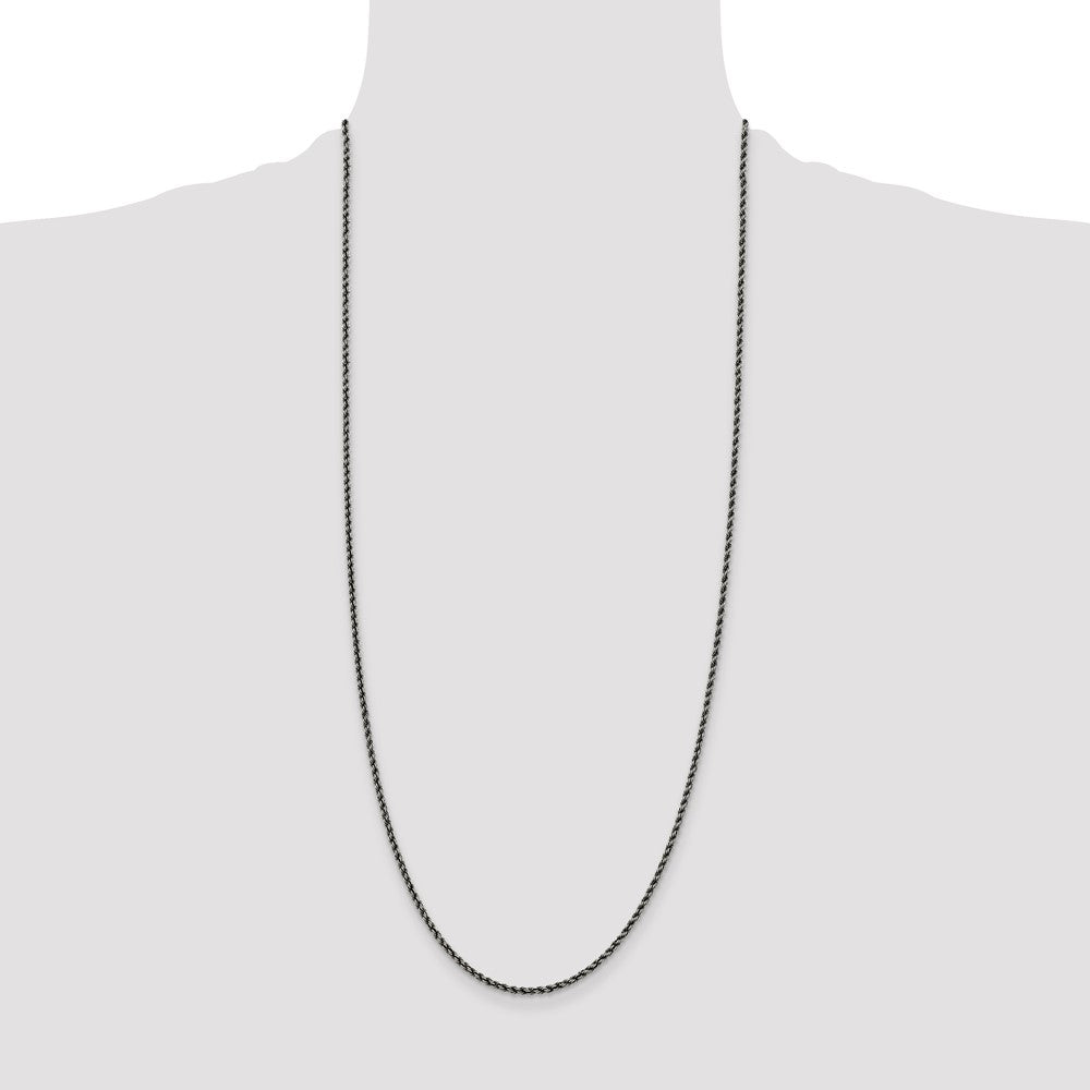 30 Inch Sterling Silver Ruthenium-Plated 2.3mm Rope Chain Necklace