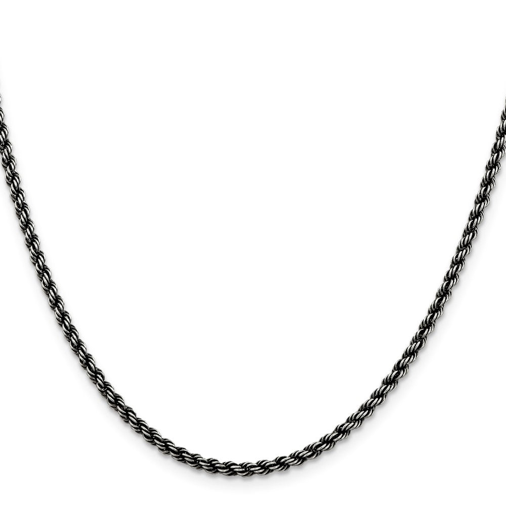 18 Inch Sterling Silver Ruthenium-Plated 2.9mm Rope Chain Necklace