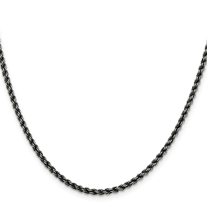 18 Inch Sterling Silver Ruthenium-Plated 2.9mm Rope Chain Necklace