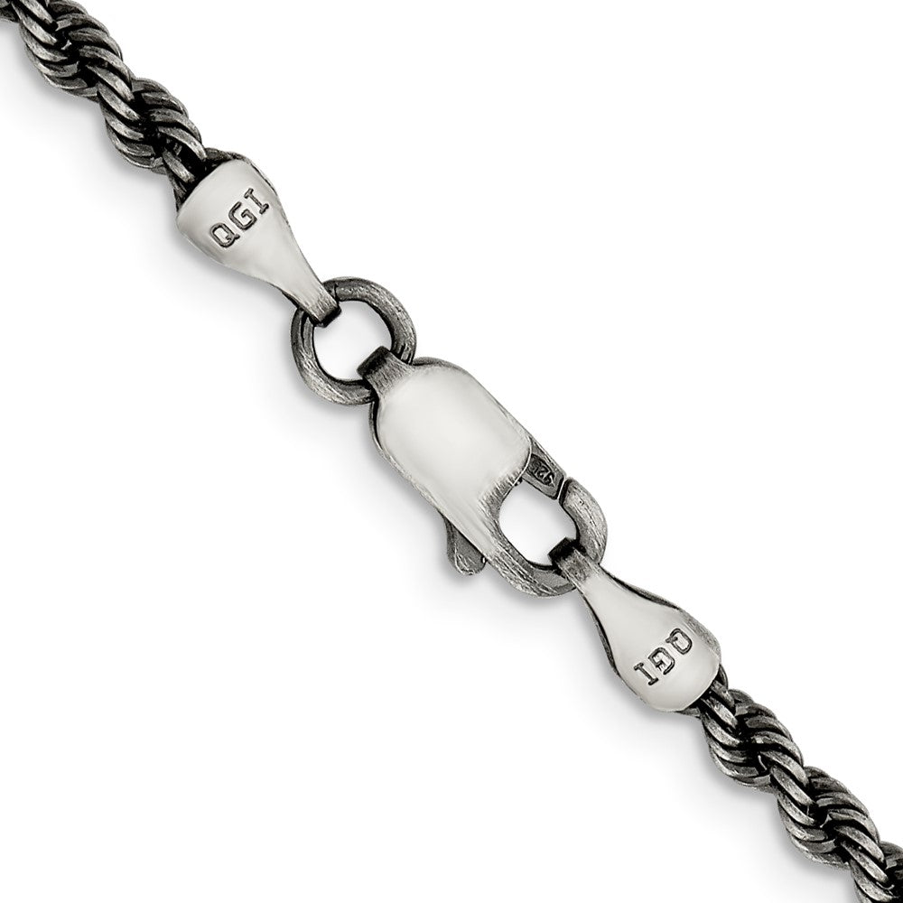 30 Inch Sterling Silver Ruthenium-Plated 2.9mm Rope Chain Necklace