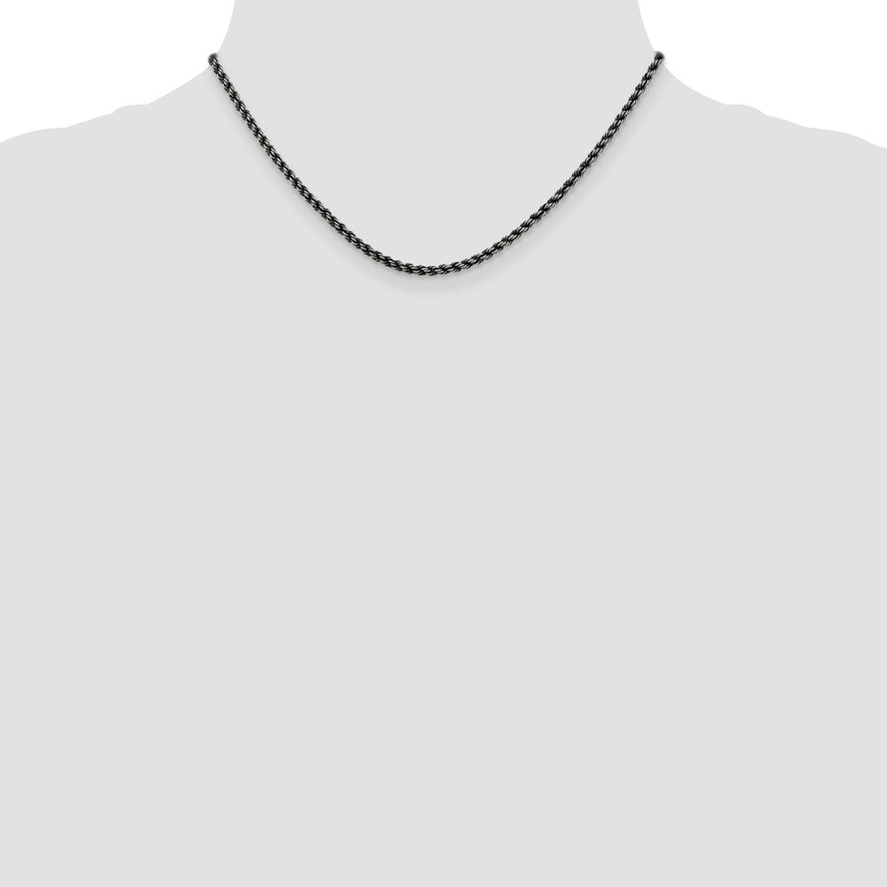 16 Inch Sterling Silver Ruthenium-Plated 2.9mm Rope Chain Necklace