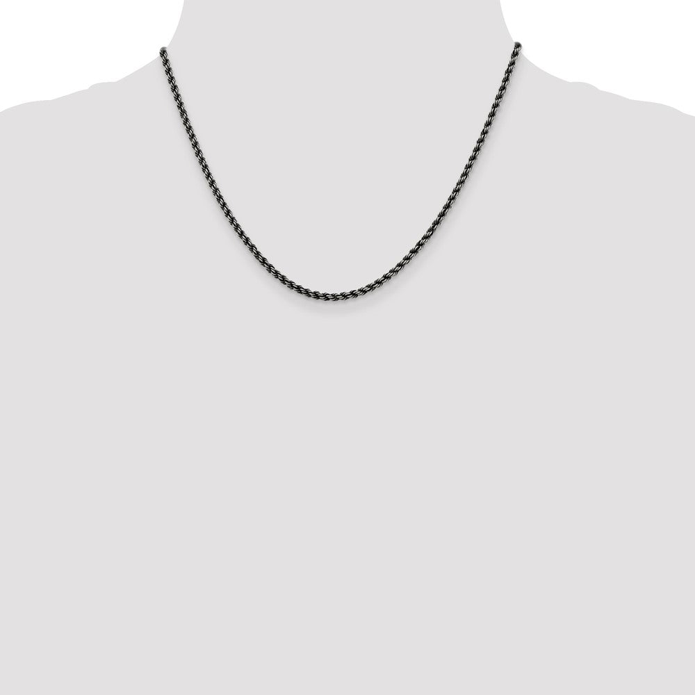 18 Inch Sterling Silver Ruthenium-Plated 2.9mm Rope Chain Necklace