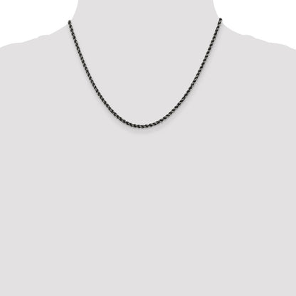 18 Inch Sterling Silver Ruthenium-Plated 2.9mm Rope Chain Necklace