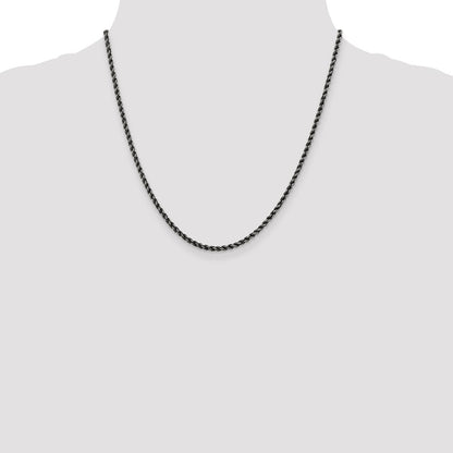 20 Inch Sterling Silver Ruthenium-Plated 2.9mm Rope Chain Necklace
